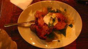 Roast Middle White Bacon Steak, Savoy Cabbage, Jersey Royals & Poached Duck Egg