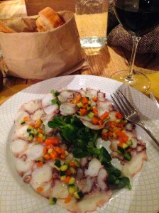 Carpaccio de Pulpo - Octopus carpaccio with courgettes and carrot casse
